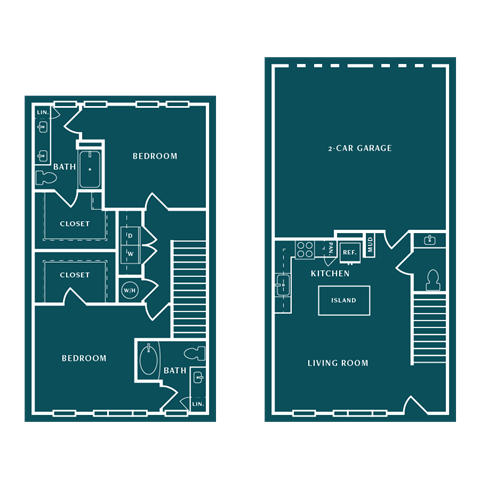 Floor plan for 2 beds, 2 baths, 1398 sqft